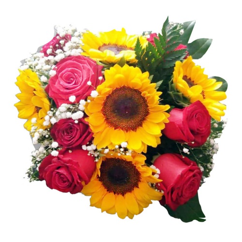 Sunflowers With Roses Vase