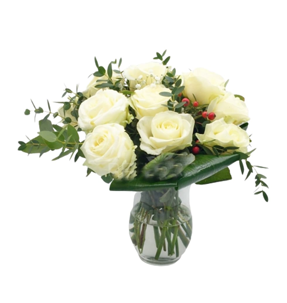 Elegant arrangement of pure and brilliant white ro...