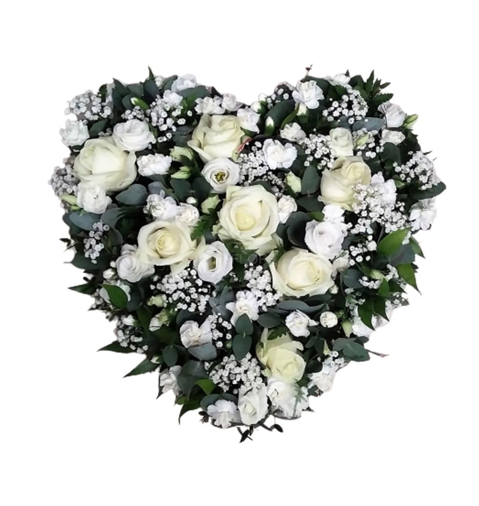 Condolences Heart Shape White Flowers
