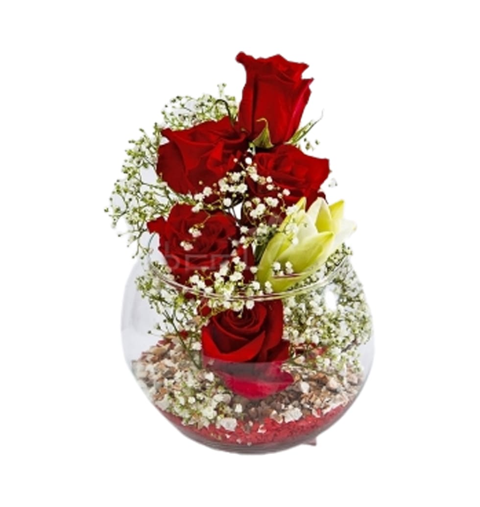 Beautiful rose, lily, and gypsophila bouquet in a ......  to Porcia