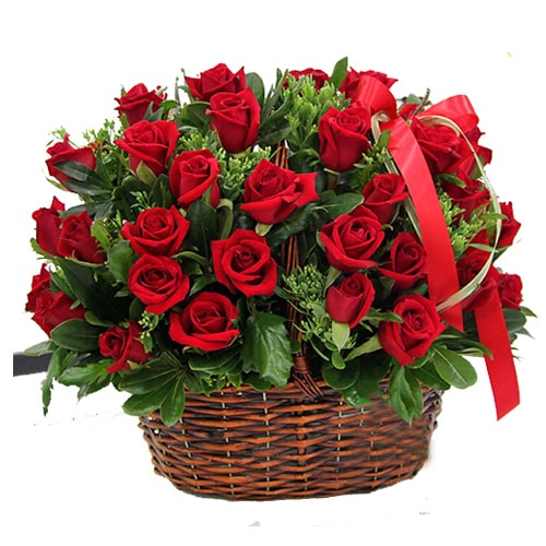 Magnificent Heart of Love 50 Red Roses in a Basket