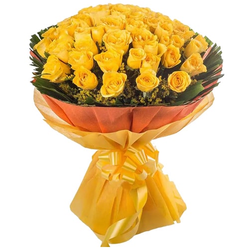 Classic Bouquet of 50 Bright Yellow Roses