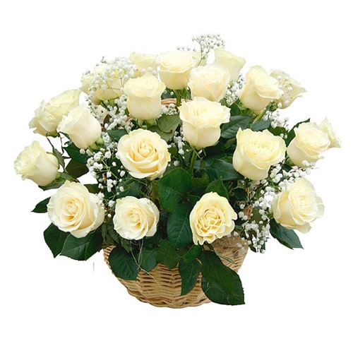 Breathtaking and Rich 50 Fresh White Roses in a Basket