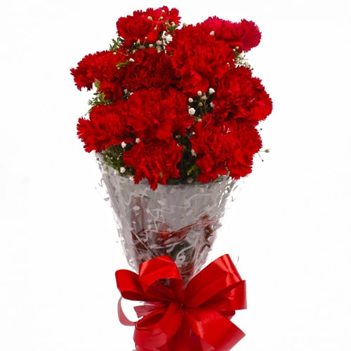 Bright Red Carnations in Basket