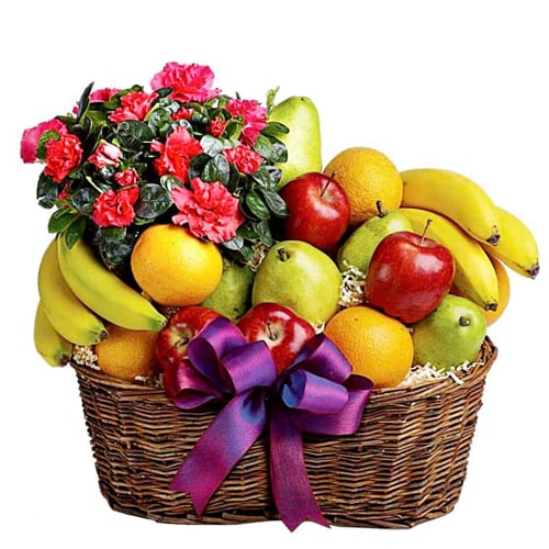 Nourishing Heart of Love Mixed Fruits and Fresh Flowers Basket
