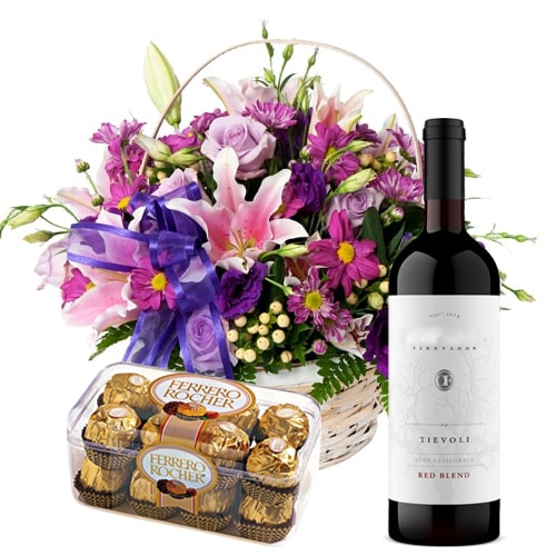 Elegant Seasonal Flowers and Mouthwatering Ferrero Rocher Chocolates with Red Wine