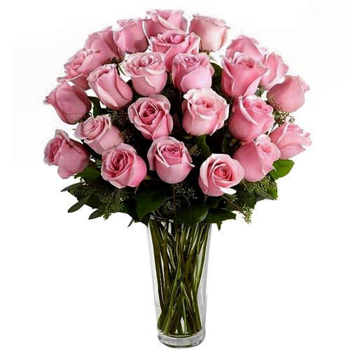 Eye-Catching Celebrate the Moments 24 Pink Roses in a Vase