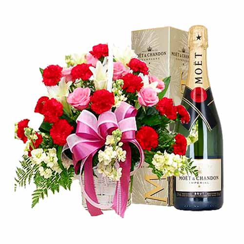 Romantic Mix Flowers Arragement with Champagne