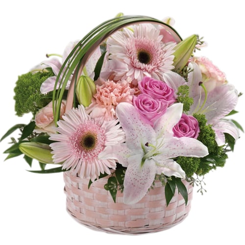 Impressive Treasured Love Pink Mixed Flower Basket