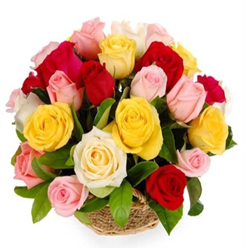 Eye-Catching Moments in Love Gift Basket of 12 Mixed Roses