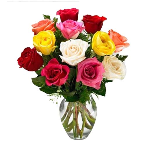 Ornamental Tender Love 10 Mixed Roses in a Vase