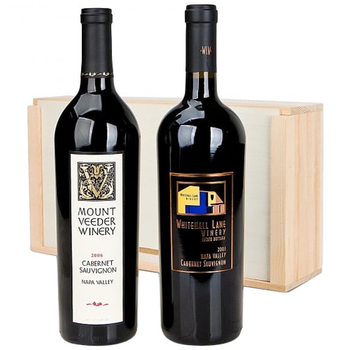 Be happy by sending this Graceful 2 Imported Red Wine Bottles in a Box to your d...