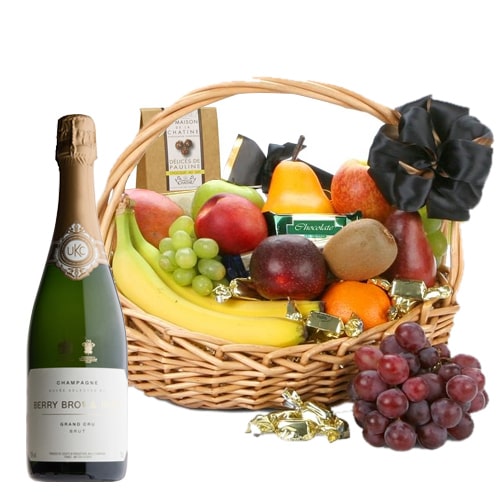 Healthy Fresh Fruits and Drinks Basket for Sweet Celebration
