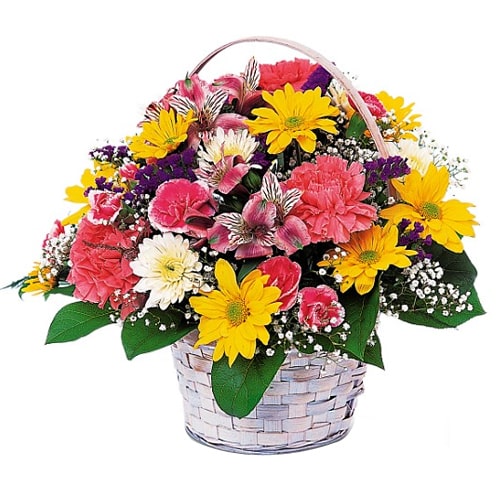 Classic Colorful Fresh Flowers in a Basket