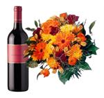 Round mixed bouquet and wine
