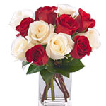 11 Red and White Roses With Vase