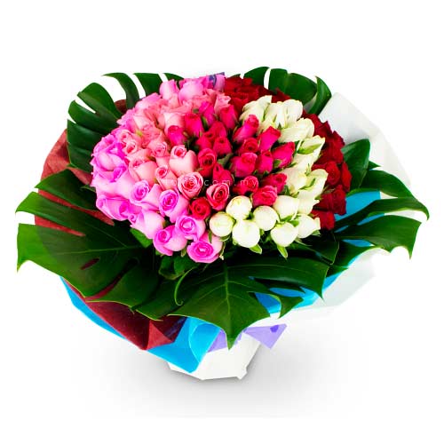 Modern Festival Kindness Bouquet of 3 Shades of 50 Roses Bouquet