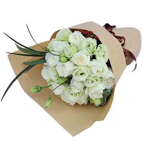 Elegant Selection of 2 Dozen White Roses N Champagne Eustomas<br/>