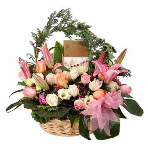 Smooth and Pink Basket with Chocolate and Flora <br/>