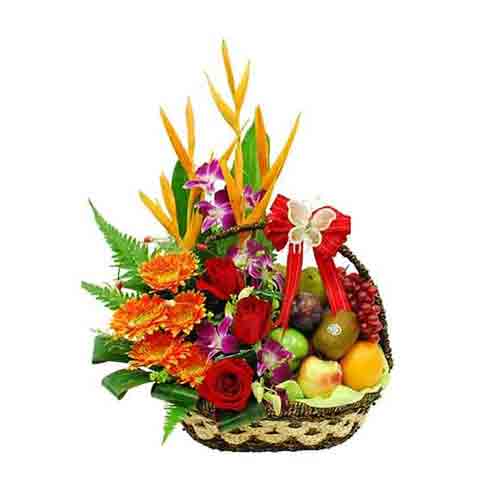 Classically Styled Sweet Sensations Fruit N Flower Basket