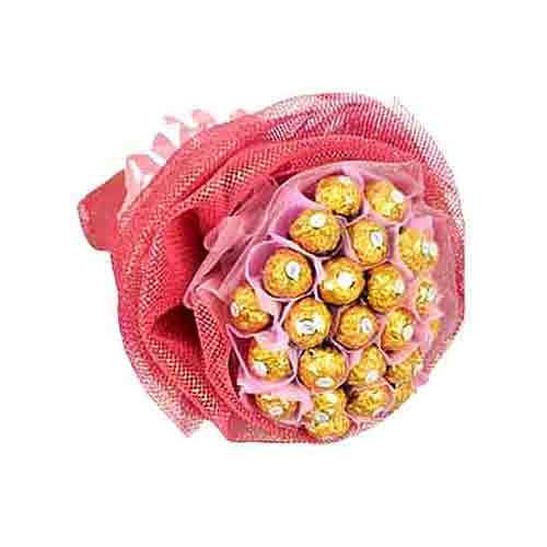 Delicious Present of 36 Pink Ferraro Rocher Chocolate Bouquet<br>