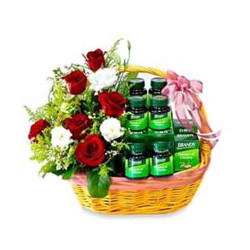 Enigmatic Mix of Flowers N Health Products Gift Basket<br>