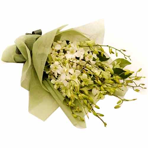 Dazzling Happiness Filled White Orchids Hand Bouquet<br>
