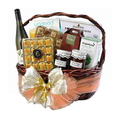 Classy Festive Cheer Gift Basket with Wine