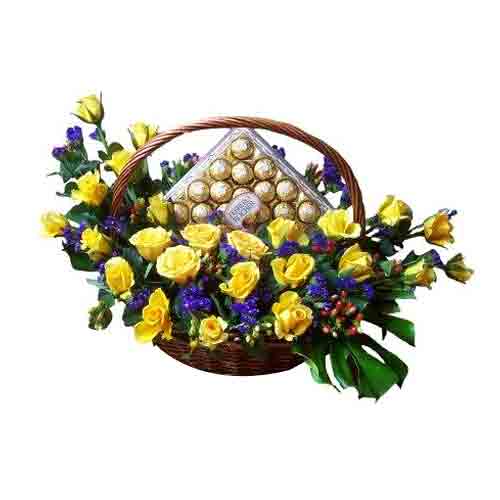 This basket comes with 24pcs of Ferrero Rochers and 20 stalks of Roses.<br/>Only...