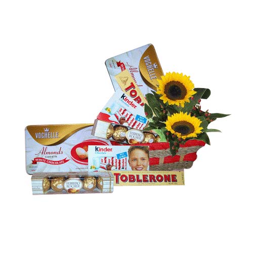 This basket includes:- Vochelle White Chocolate 205g, Ferrero Rocher Chocolate 6...