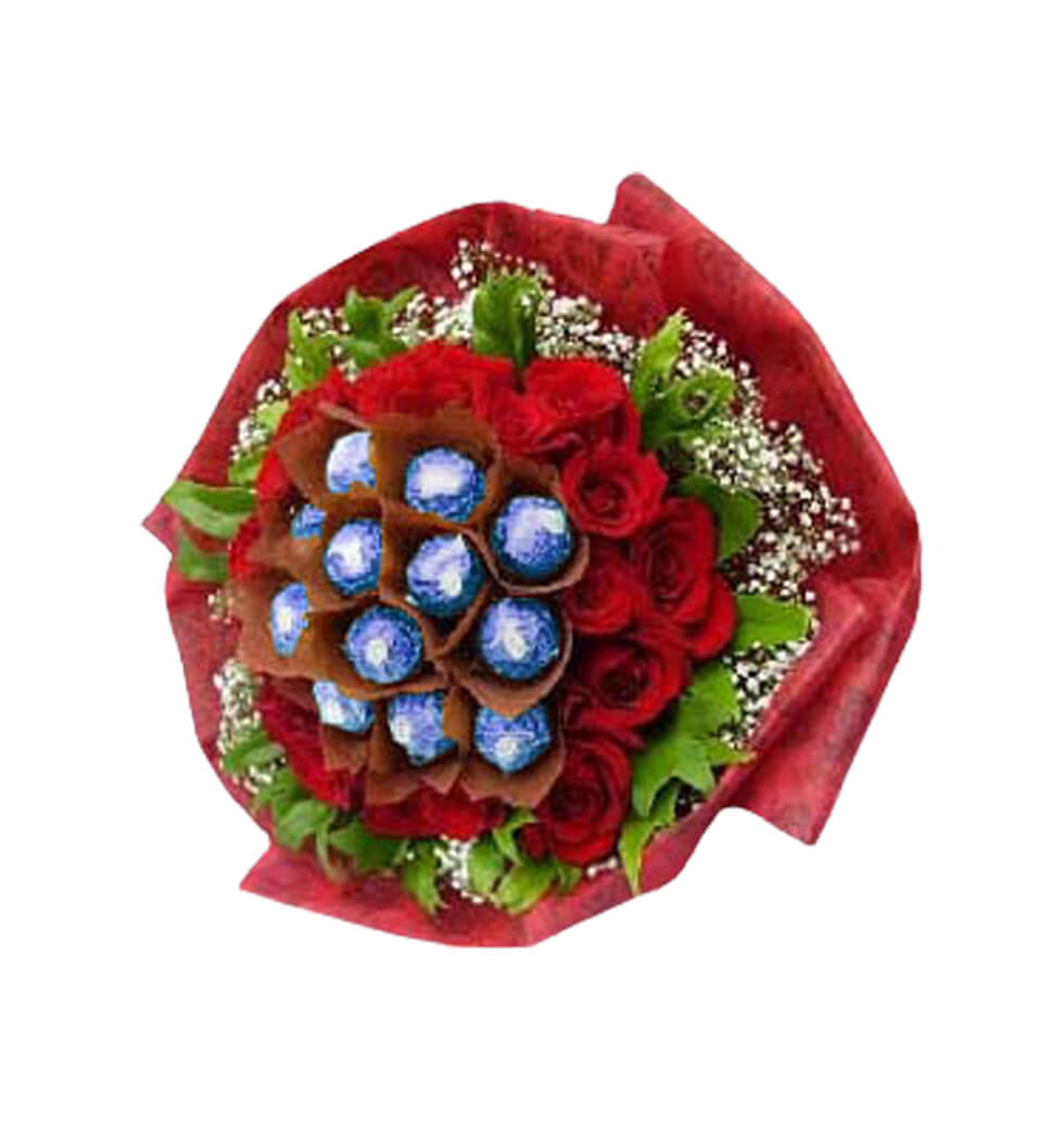 Gorgeous Roses tastefully packaged with Godiva Dom...