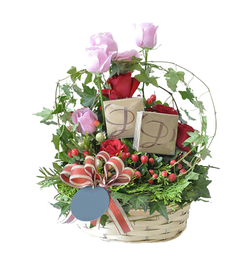 Floral Basket Filled with Chocolates