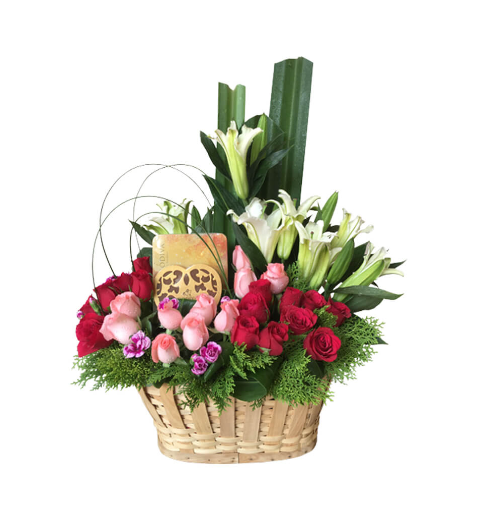 Arrangement of Flowers and Chocolates