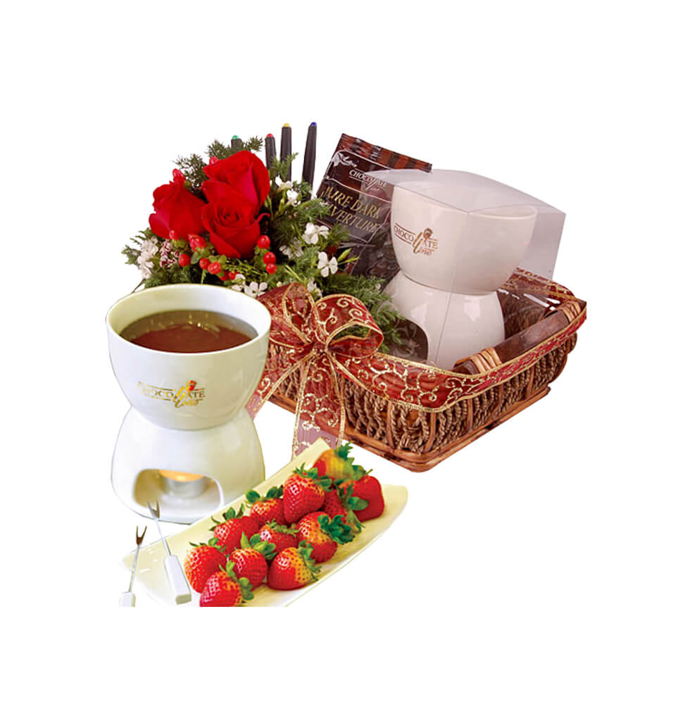 A Ceramic Gift Set in a Basket, complete with choc...
