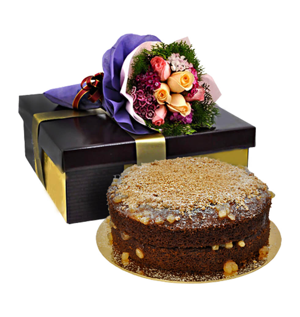 Apple Crumble Cake with Floral Arrangement