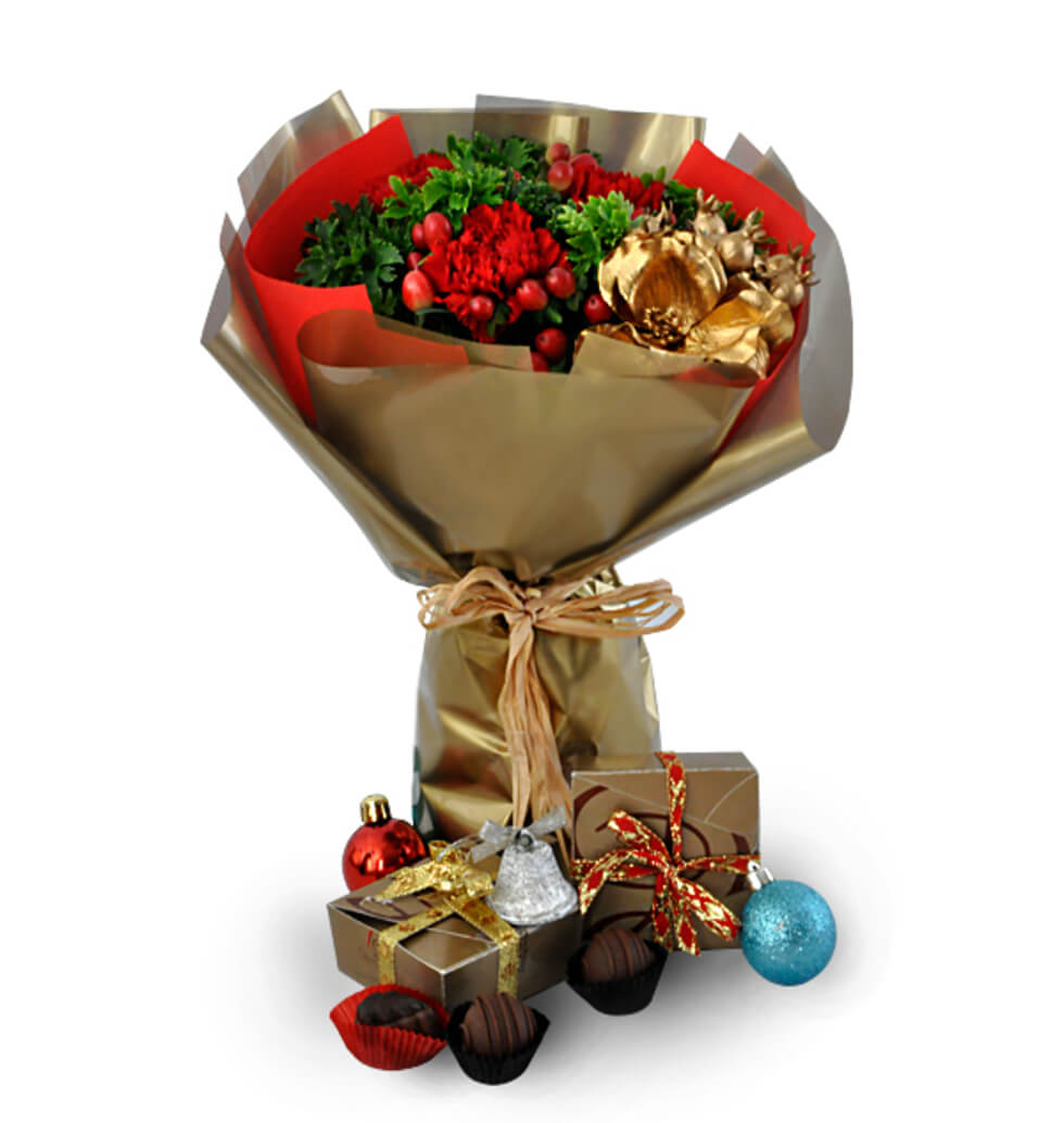 Red Flower Bouquet With Chocolates
