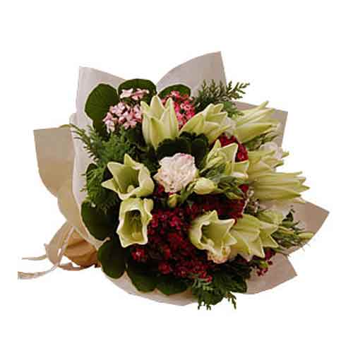 Cheerful Floral Embrace Bunch of Madonna Lilies