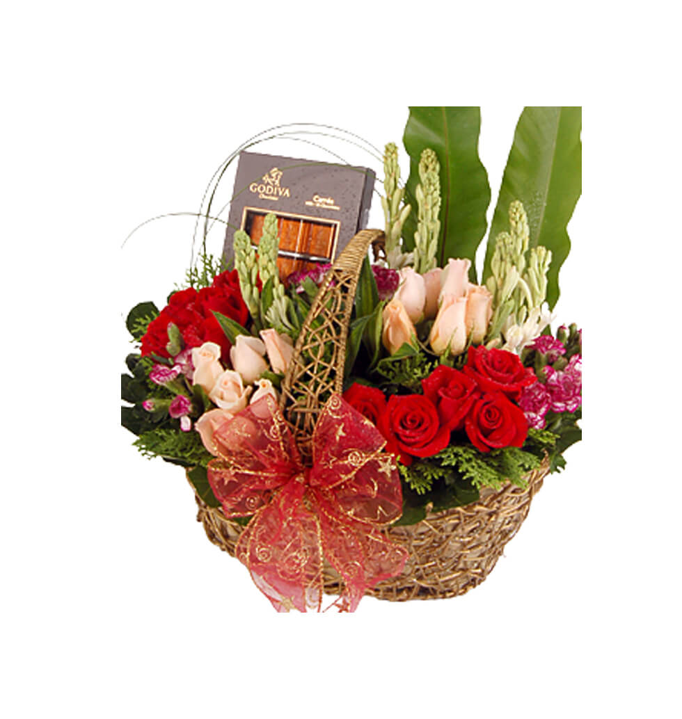 assorted flowers and chocolates