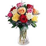 Bouquet of mixed and pastel coloured roses. small and medium sized buds. The ros...