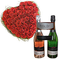 Innovative Heart Shape Red Rose Arrangement with Wine
