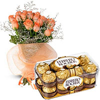 Dynamic Gift of Salmon Roses N Ferrero Rochers Chocolate