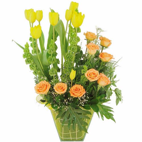 Best Wishes Flower Bouquet of Tulips N Roses