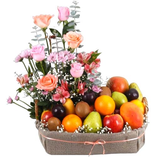 Remarkable Fruits Basket with Floral Decoration