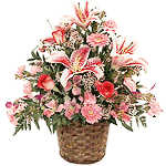 Arrangement of Pink roses, Pink Carnations and Gerberas, Red Carnations....