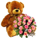 Teddy Bear N Pink Roses 