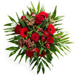 Bouquet of red roses and a few supporting cast mem...