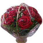 12 Fresh Red Roses Round Basket