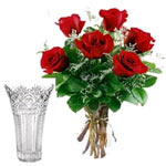  Half Dozen Red Roses With Vase