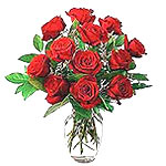 Dozen Red Roses With Glass Vase