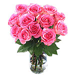 One Dozen Pink Roses With Vase